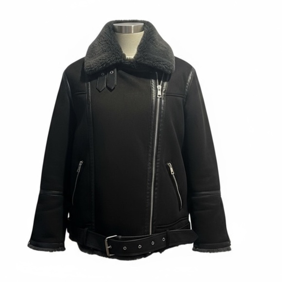 Zara faux fur lined motor cycle coat - Picture 1 of 9